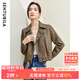 尚都比拉秋季經(jīng)典復古百搭翻領(lǐng)金屬拉鏈外套女寬松顯瘦皮衣 咖色 L 