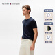 TOMMY HILFIGER【重工刺繡】春夏男女平紋針織純棉簽字體刺繡內搭短袖T恤 藏青色DW5 M (推薦：135-150斤)