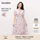 珂萊蒂爾【玫瑰裙】2025氣質(zhì)茶歇裙女蝴蝶碎花優(yōu)雅連衣裙 淺紫羅蘭 M