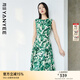 顏域氣質(zhì)圓領(lǐng)碎花無(wú)袖連衣裙女春裝2025年新款收腰減齡印花背心裙 綠花 S 36