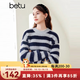 百圖betu女裝冬季新款毛衣時(shí)髦條紋溫暖毛絨長(cháng)袖毛衫女2312T10 藍色 M