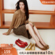 百思圖2025秋季新款牛皮一腳蹬紅色單鞋船鞋淺口平底女鞋C5572CQ5 紅色 37
