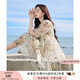 香影（xiangying）碎花連衣裙女2025年夏季新款系帶木耳邊仙氣海邊飄逸寬松裙子 米色 S