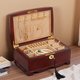米拉蒂兩層實(shí)木首飾收納盒帶鎖中式精致高檔復古首飾盒家用文玩飾品盒 26*18*11cm 酒紅色