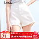 百圖betu女裝夏季新款牛仔褲高腰毛邊牛仔顯瘦A字短褲女2404T72 白色 L