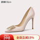 Lily Wei香檳色真絲高跟鞋女2025春夏新款女單鞋大小碼高級感純欲不累腳 香檳粉跟高10厘米 36