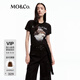 MO&Co.棉質(zhì)T恤春秋萌寵小狗印花彈力精裁正肩短款短袖圓領(lǐng)黑色白色黑色M