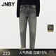 江南布衣（JNBY）冬季牛仔褲女100%棉復古水洗高腰長(cháng)褲通勤錐型鉛筆褲5M0E13090 986/牛仔白 L