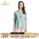喬萬(wàn)尼夏季新品襯衣桑蠶絲簡(jiǎn)約純色直筒型顯瘦圓領(lǐng)真絲上衣女 藍色 L