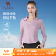 駱駝（CAMEL）長袖T恤衫女士小V翻領修身針織上衣 Y24CA4L0605 杜若紫 XXL