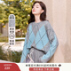 香影藍色圓領(lǐng)毛衣女2025秋冬季新款套頭慵懶風(fēng)寬松菱格針織衫上衣 藍色 M