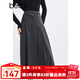百圖betu女裝冬季新款半身裙斜搭扣腰帶高腰百褶裙裙子女2411T71 深灰 S