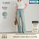 AMII開(kāi)學(xué)季換新裝2025夏季百搭復古直筒褲棉質(zhì)牛仔長(cháng)褲女寬松撞色洗水 牛仔藍 2XL