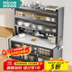 四季沐歌廚房置物架落地廚柜餐邊收納柜櫥柜儲物柜子微波爐烤箱碗碟柜用具 【加厚巖板】灰6層120長(cháng)-全配