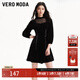 VEROMODA連衣裙季優(yōu)雅氣質(zhì)絲絨拼接七分袖短裙女3161017 S59黑色 165/84A/M