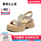 百麗（Belle）細閃水鉆面休閑涼鞋女商場(chǎng)同款厚底增高涼鞋E2W1DBL5 杏色 36 (230mm)