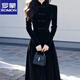 羅蒙（ROMON）新中式國風(fēng)旗袍裙感重要場(chǎng)合氣質(zhì)大衣內搭黑色絲絨連衣裙冬季 黑色 M  加厚面料300克