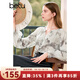 百圖betu女裝秋季新款襯衫國風(fēng)印花襯衣長(cháng)袖雪紡衫上衣女2407T44 米白 S