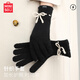 MINISO針織手套女韓版蝴蝶結可愛(ài)百搭女學(xué)生冬季騎車(chē)防寒保暖露指可觸屏 經(jīng)典黑【韓系百搭】顯瘦