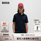 BOSS博斯【禮物】【珠地布】男士徽標貼片彈力棉修身短袖Polo衫 404-深藍色 L