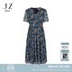 玖姿（JUZUI）優(yōu)雅通勤風(fēng)印花紗羅收腰連衣裙女2025夏季新款JLFX50044 花丈青 3XL