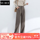 NY-RCE毛呢闊腿褲女秋冬高腰垂感新款褲子休閑加絨加厚寬松拖地長(cháng)褲 淺咖色常規款(適合165以下) 加厚 M