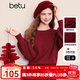 百圖betu女裝2025春季新款毛衣圓領寬松立體花朵裝飾毛衣女2501T05 紅色 L