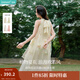 茵曼法式刺繡無(wú)袖掛脖連衣裙2025夏季女裝新品海邊度假沙灘長(cháng)裙子 杏色 M