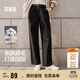 森馬（Semir）休閑褲女純棉打褶闊腿褲腰帶秋復古磨毛長(cháng)褲顯腿長(cháng)101524127005A