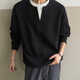 頂峰保羅（Dingfengbaoluo）美式假兩件衛衣亨利領(lǐng)寬松潮流百搭純色休閑長(cháng)袖CWJ19黑色XL