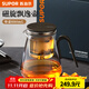 蘇泊爾（SUPOR）磁吸飄逸杯過(guò)濾泡茶壺全玻璃耐高溫一鍵茶水分離神器非按壓 飄逸杯880ml