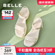 百麗（Belle）簡(jiǎn)約一字帶涼鞋女商場(chǎng)款粗跟休閑涼鞋A9D1DBL4 米白 38 (240mm)