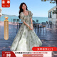 蕓蕁裙子女夏季2025新款法式溫柔風(fēng)方領(lǐng)碎花連衣裙女夏季新款韓版收腰 綠色裙 M 建議110-120斤