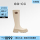 GG-CC【戀綜女主】冬季新款時尚厚底彈力靴顯瘦高筒長靴女靴G24Y3506 米白色 36
