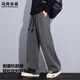 馬克華菲潮流高級感彎刀休閑褲男士春秋百搭闊腿褲痞帥寬松垂感直筒長(cháng)褲子 深灰色 L 【推薦體重120-140斤】