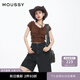 moussy女裝新品甜美森系木耳邊短款針織上衣女028HSZ80-1361 060棕色 均碼