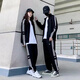 新款秋冬季三葉休閑運動(dòng)套裝男女同款跑步寬松外套兩件套團體服 黑色兩件套 M 建議90-110斤
