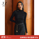 玖姿（JUZUI）商場(chǎng)同款女裝無(wú)縫一體羊毛疊穿打底衫女冬季 素黑 S