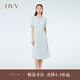 OVV2023春夏新款女裝單面緞三醋酸經(jīng)典圓領(lǐng)清爽百褶短袖連衣裙 藍灰（凈色）06 L