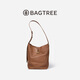 BAGTREE【明星同款】包包樹(shù)水桶包頭層植鞣牛皮斜挎包大容量通勤單肩包女 烤棕色-大號 高級小眾生日禮物女