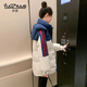 妤遇（YUUZYUUS）品牌女裝短款羽絨服女2025冬季新款韓版休閑撞色白鴨絨保暖外套 藏青色 S