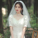 締晶新娘結(jié)婚頭紗頭飾森系雙層釘珠頭紗領(lǐng)證拍照道具求婚婚紗旅拍短款