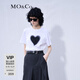 MO&Co.歐根紗立體愛(ài)心圓領(lǐng)短袖寬松純棉小白T恤夏上衣上裝基礎黑白 漂白色-第2批 L 170