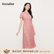 珂萊蒂爾2025年夏季新款優(yōu)雅粉色蕾絲連衣裙女收腰顯瘦長款裙子 灰紅 M