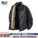 班尼路（Baleno） S&K系列美式皮衣外套男款秋冬加絨加厚寬松休閑皮夾克機車(chē)服男生 黑色加絨【抗寒-加絨加厚】 XL 推薦【145斤-165斤】