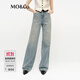 MO&Co.牛仔褲春涂污噴污洗磨做舊棉質(zhì)高腰闊腿褲M(mǎn)BE1JEN018 牛仔藍色 L /L