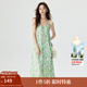 茵曼（INMAN）薄荷曼波度假風(fēng)碎花吊帶背心裙夏季氣質(zhì)浪漫壓褶松弛感連衣裙子 繡球花綠 L