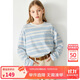 ELLE KIDS春季新款女童圓領(lǐng)復(fù)古藍(lán)白條紋全棉休閑打底衫寬松長袖T恤上衣
