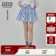 Teenie Weenie小熊女裝半身裙25夏季新款細褶花朵小清新蓬蓬短裙子 淺藍色 L