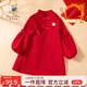 Classic Teddy精典泰迪童裝女童連衣裙兒童國風(fēng)拜年服中小童毛呢長(cháng)裙 大紅 110 
